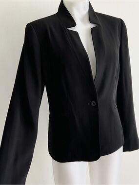 NWT‎ EILEEN FISHER Black Notch Collar Blazer Jacket Tropical Suiting  10
